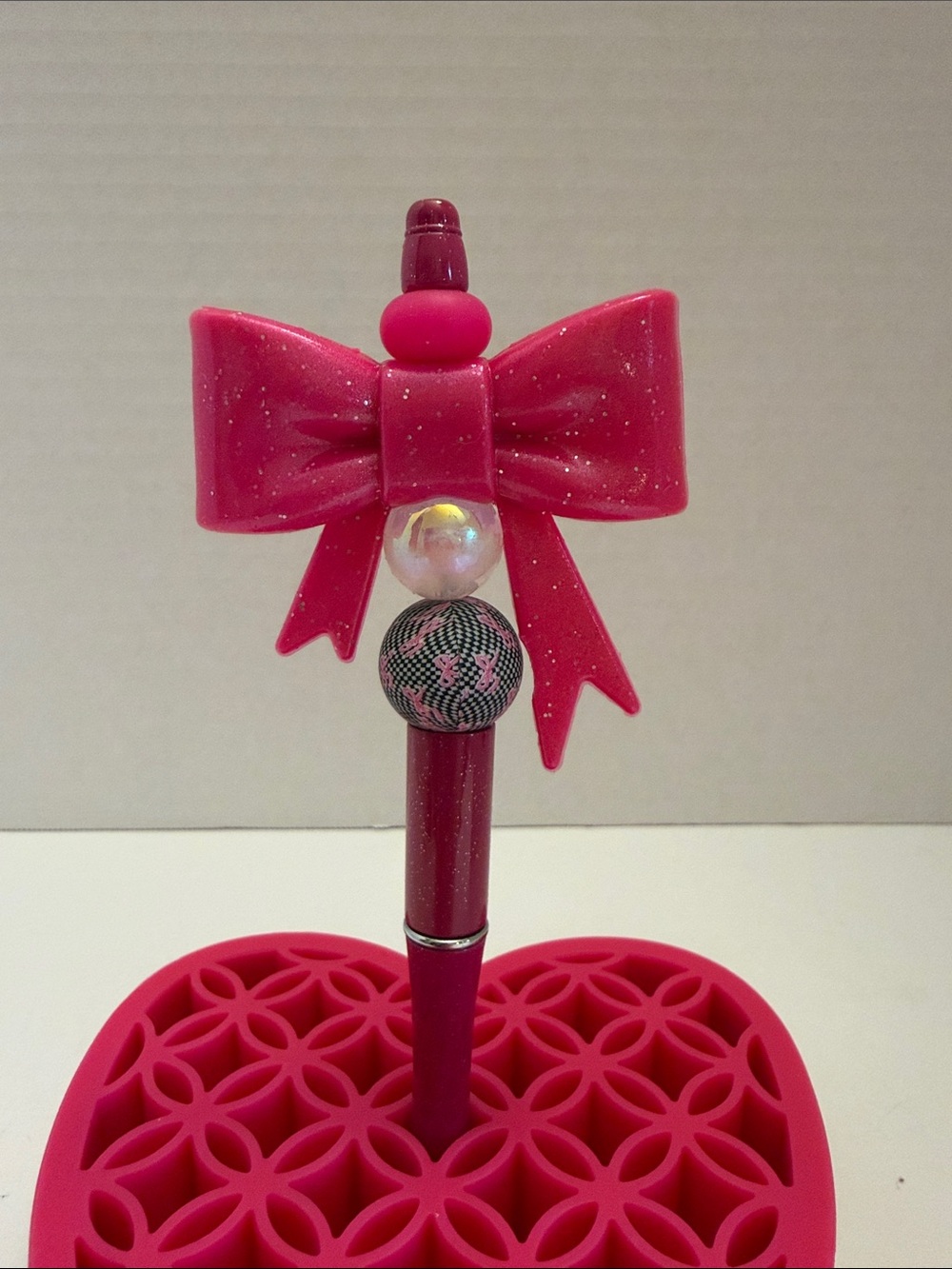 Pink Bow Accent Pen Decorative Beads